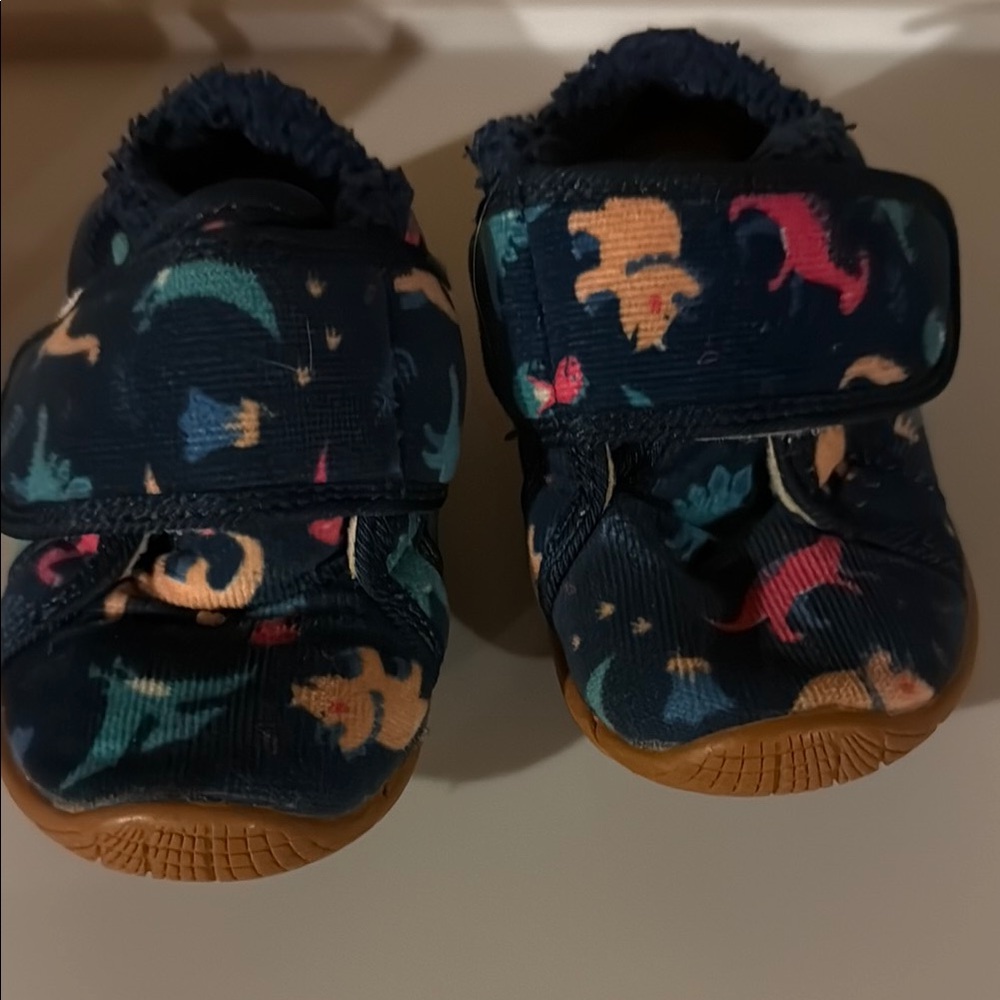 Kids Navy Dinosaur Print Hook-and-Loop Shoes